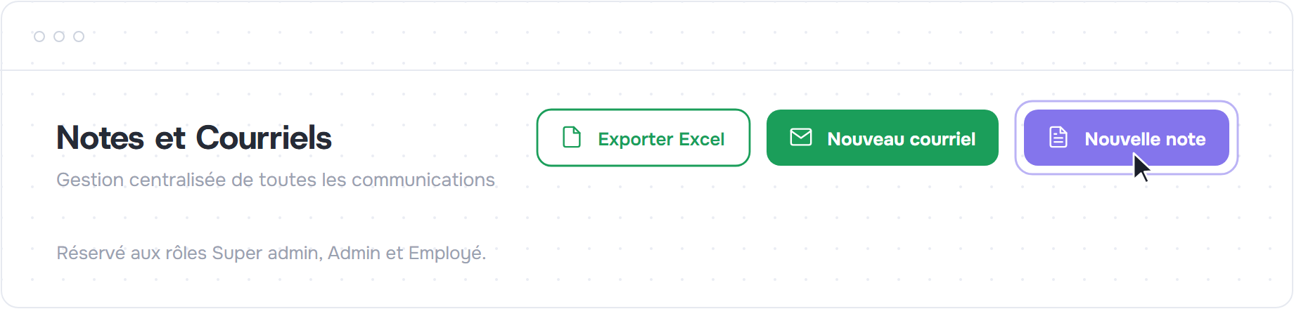 En-tête de la page avec le bouton Nouvelle note mis en évidence