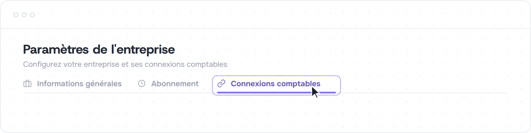 Onglet Connexions comptables des parametres de l'entreprise